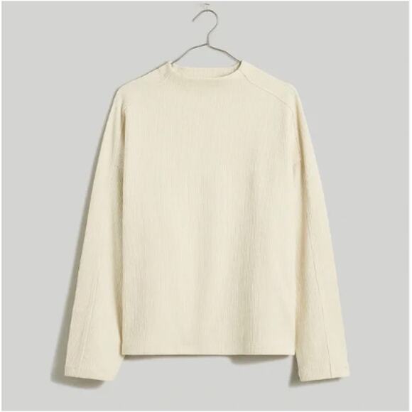 Madewell Cream Striped Jacquard Funnelneck Pullover Top Size Small - Picture 4 of 10